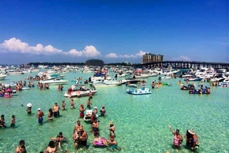 a group of people in a large body of water